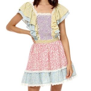 Stellah Floral Multicolor Ruffle Flutter Sleeve Preppy Mini Dress Sz XS